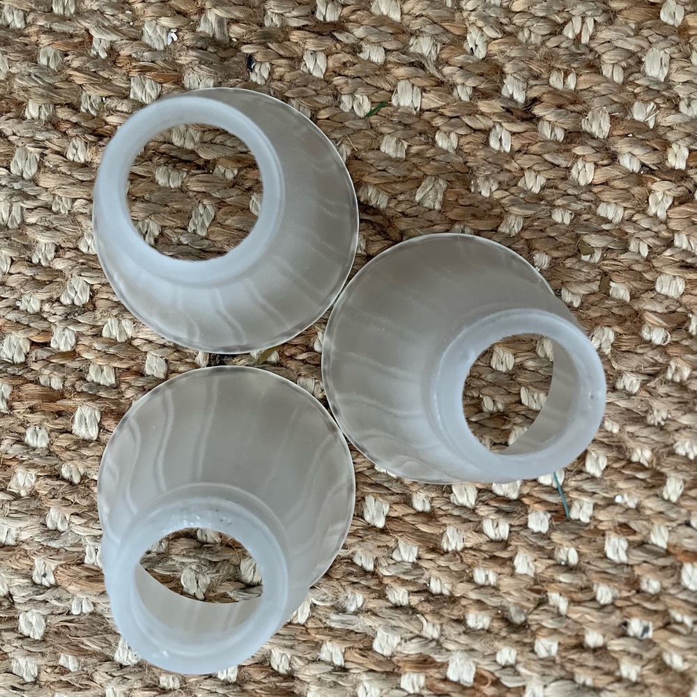 PM090822 Hampton Bay Bell Frosted Etched Glass Pendant Light. 3 for $18 or $6 ea